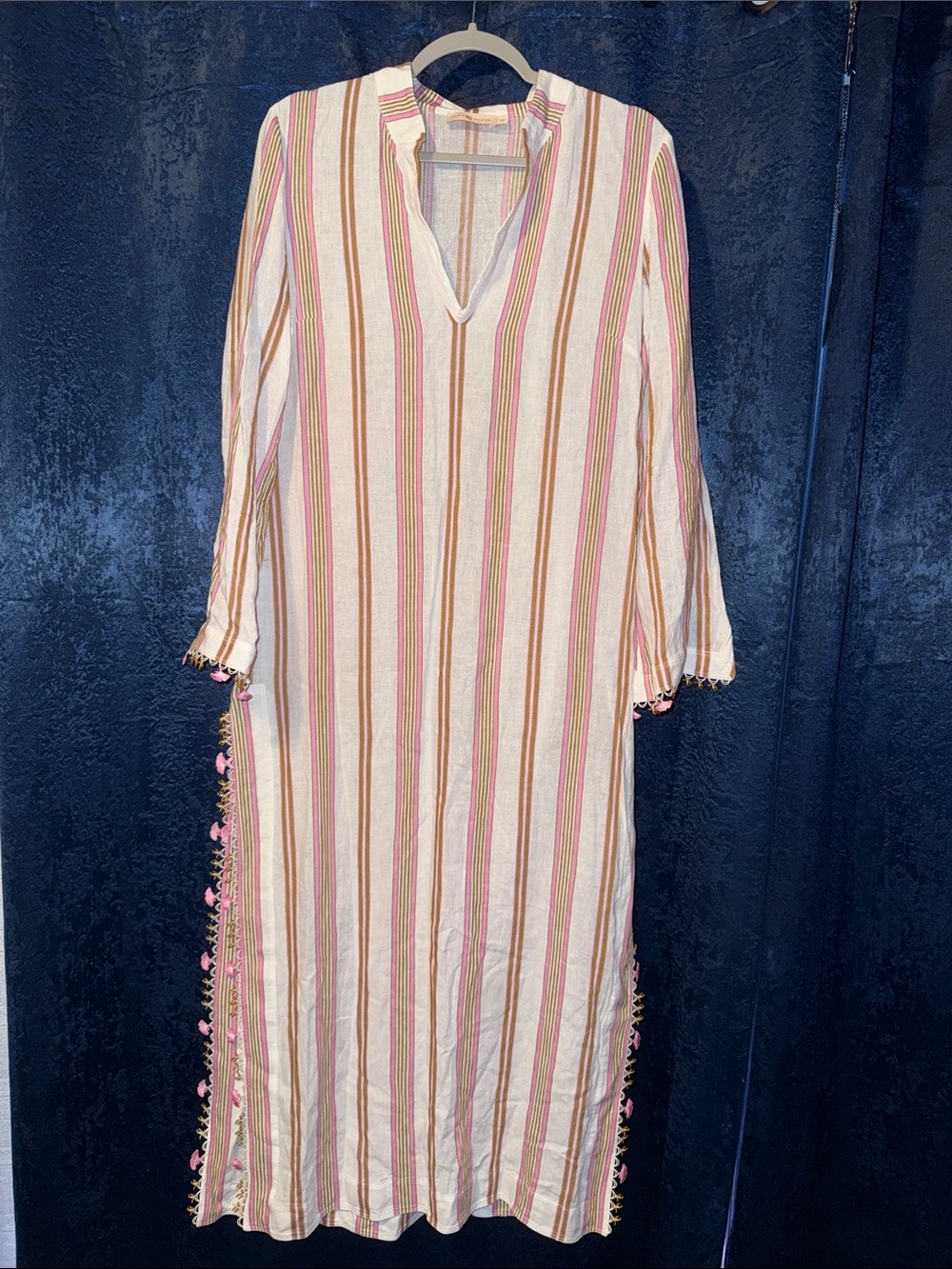Tory Burch Cream Coverup with Pink & Tan Stripes